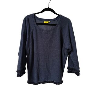 Roller Rabbit Comfy Soft Cotton Navy Blue Sweater with Frill Ruffle Sleeves XL